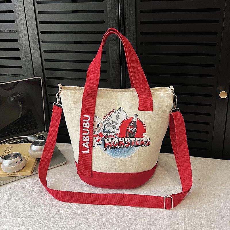 Cartoon Canvas Crossbody Tote Bag: Women's Versatile Shoulder & Lunch Bag