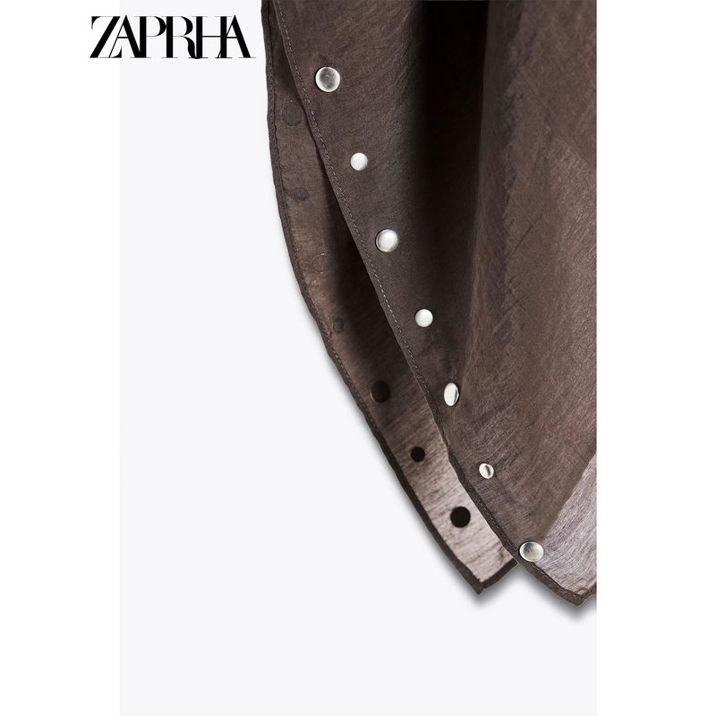 Zaprha 2025 Summer New Fashion Personalized Loose Rivet V-neck Wide Sleeve Scarf Poncho 3067719