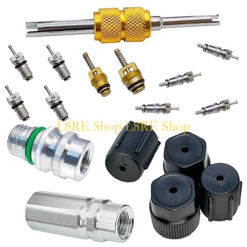 L8RE Air Conditioner Valves Cores Set Air Conditioning Valves Installation Tool Brass Texture Suitable for R12 R134A