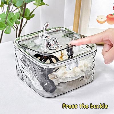 Transparent Storage Box Desktop Organizer with Press Type Lid Dressing Table Storage Case for Keys Trinkets Hairpins Scrunchies