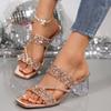 Shiny Women Platform Sandals Summer 2025 Crystal High Heels Party Shoes Woman Comfortable Thick Heel Sandals Sandalias Mujer