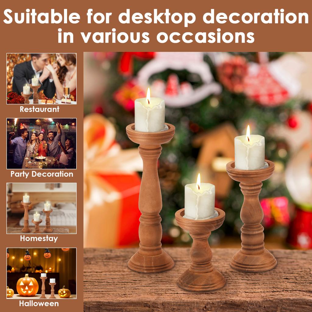3 ks Dřevěný svícen Vintage Stojan na sloupové svíčky Farmhouse Stolní středový prvek pro domácí svatební party dekorace