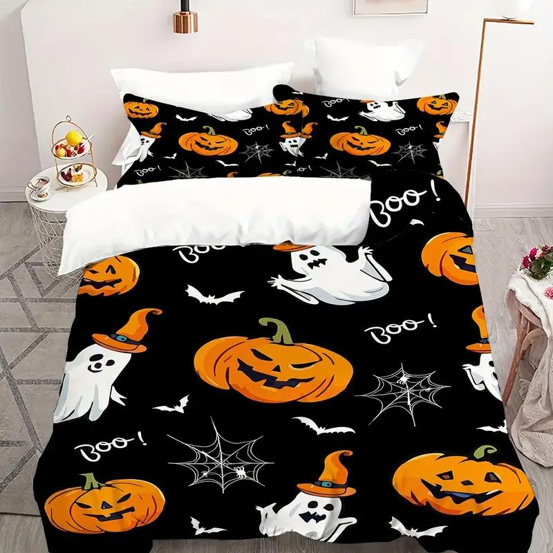 Halowen Comfortable Quilt Cover Set Halowen Theme Comfortable Beding Set Digital Print Plaid Patern Lovely Ghost Pumpkin One Comfortable Quilt Cover