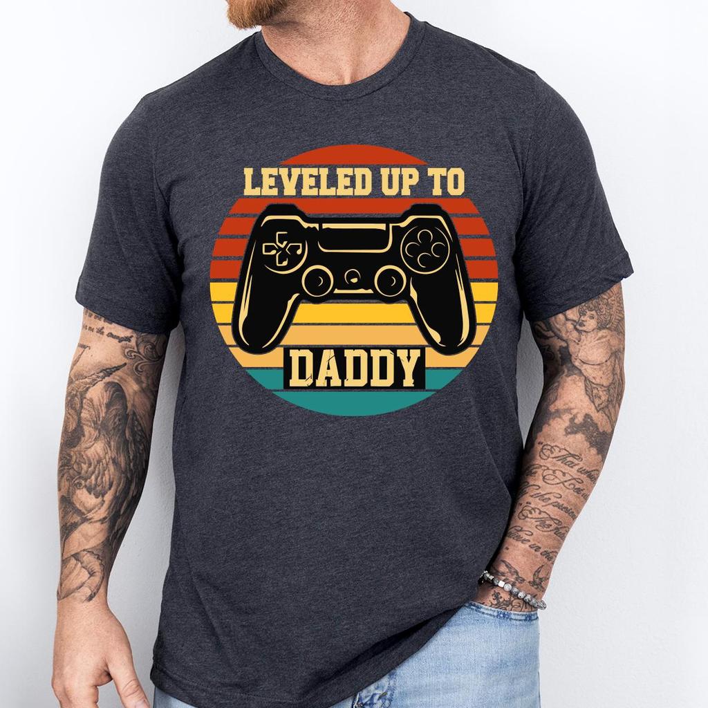 2026 Summer Leveled Up To Daddy Shirt Funny Gaming Dad Shirt Video Game Lover Tee New Daddy Sweater Fathers Day Shirt