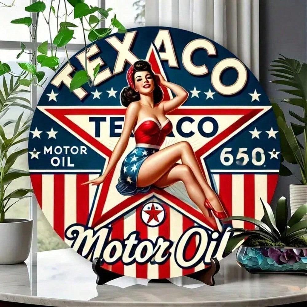 Vintage Texaco Gas Oil Sign Retro Aluminum Round Metal Wall Art for Garage Man Cave Bar