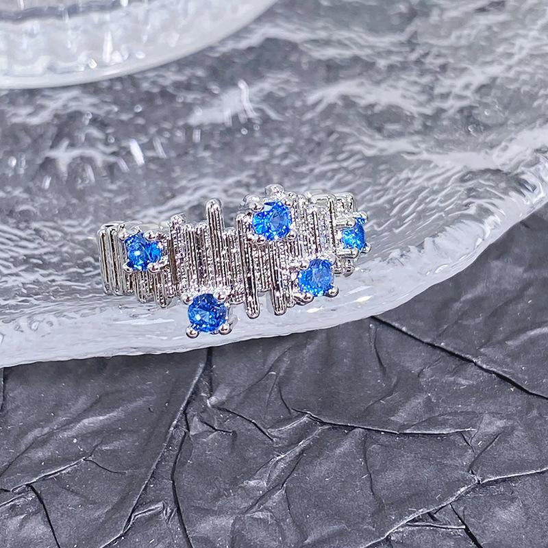 Spring And Summer Sea Blue Enamel Dripping Oil Flower Butterfly Opening Ring High Sense Personality Light Luxury Ring Women