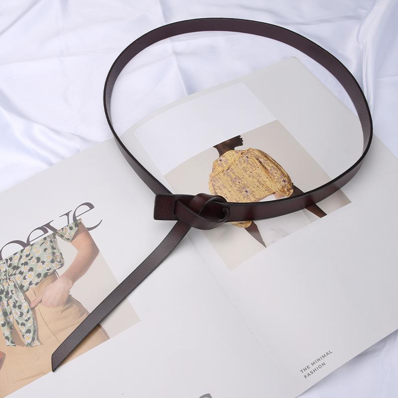 Genuine Leather Belt Women's Fashionable and Versatile Cowhide Belt Small Suit Sweater with Dress Coat Waistband Belt