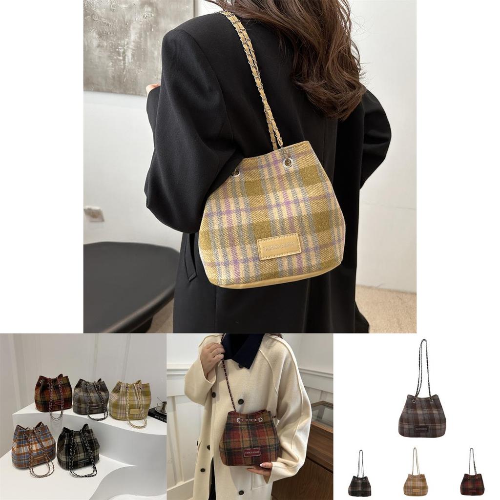 Elegant Fashionable Plaid Handheld Bucket Bag For Women Ideal For Everyday Use