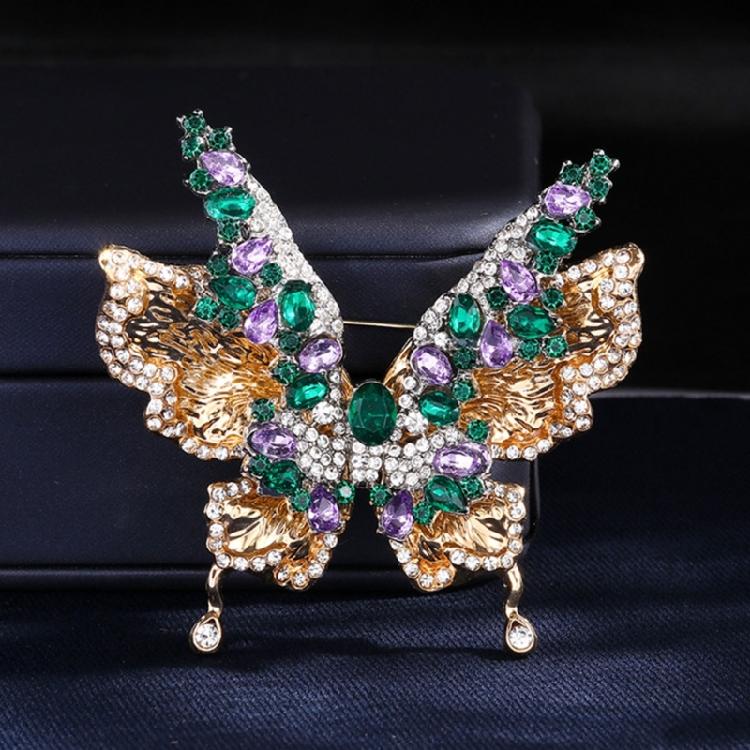 Multi Purpose Crystal Rhinestones Butterfly Brooch Double Wing Structure Easy Clip Fastening For Various Clothings