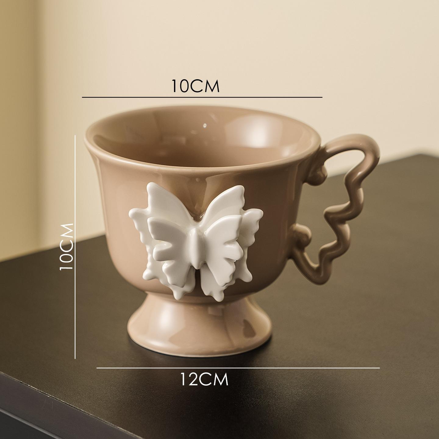 

High Appearance Level Butterfly Mugs Female Couple Ceramic Cups Tall Water Cups Home Breakfast Cups High End Coffee Cups 301-400ml
