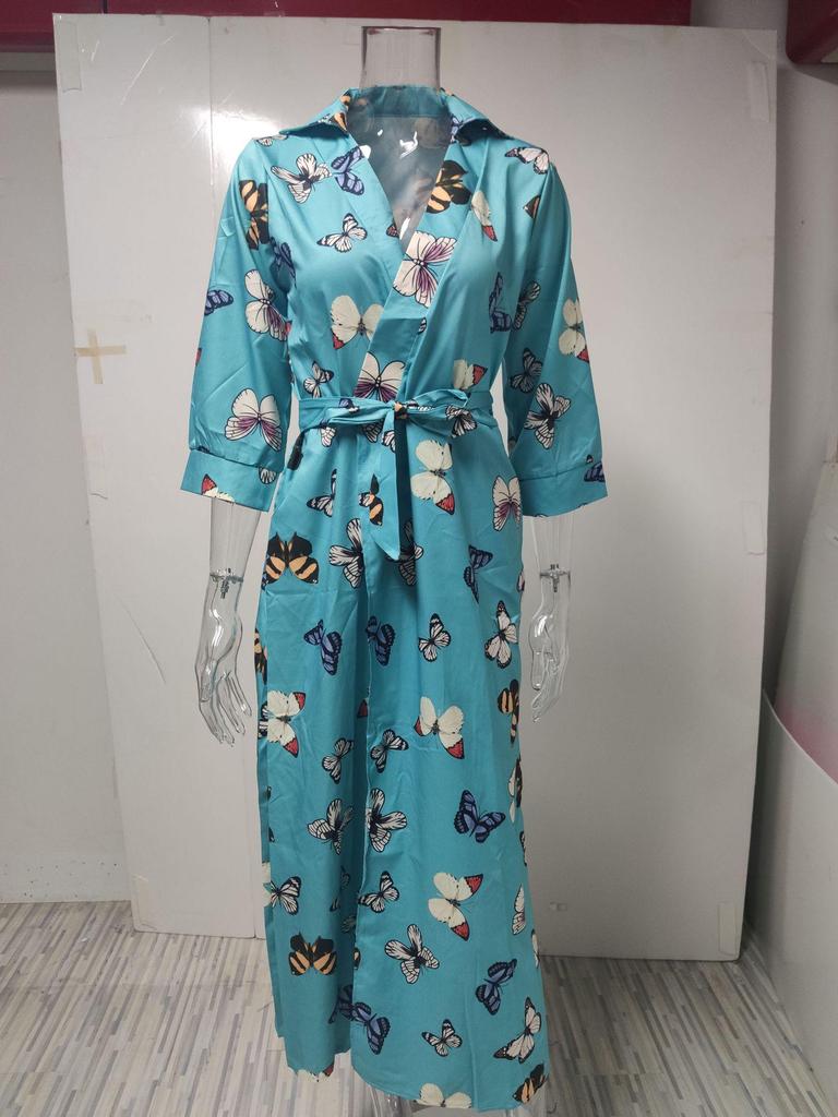 Women's Fashion V-neck Print Long Sleeve Bodycon Dress 2025