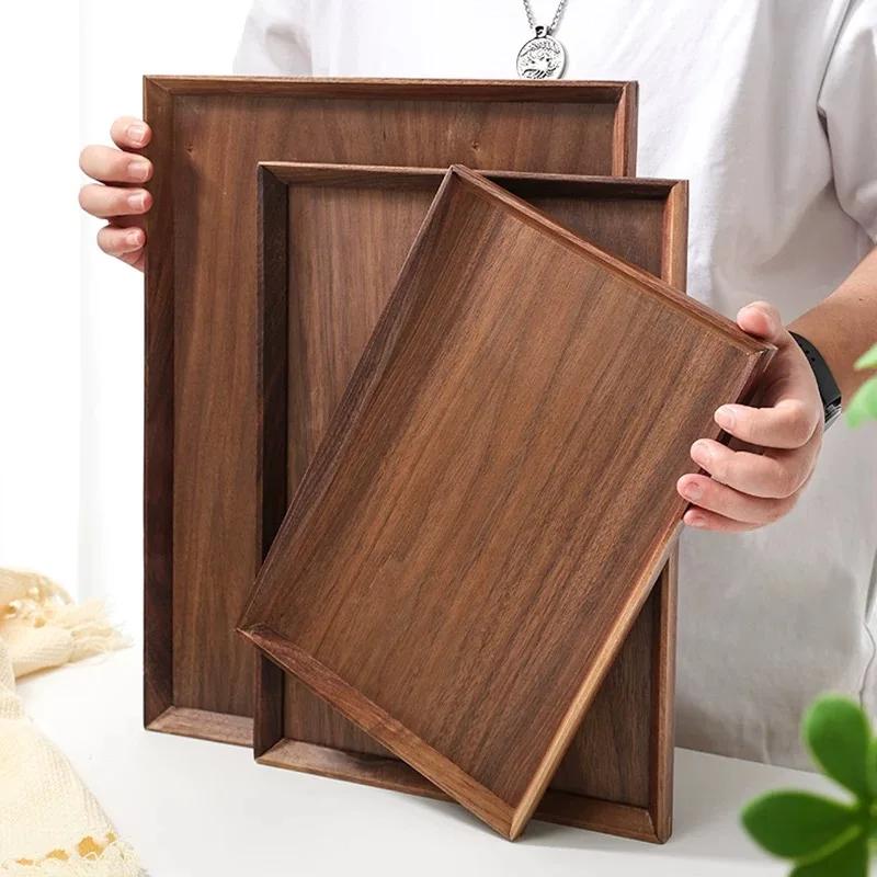 Japanese Style Black Walnut Tray, Light Luxury Dessert Tray, Cake Rack, Rectangular Solid Wood Tea Tray, Wooden Tableware