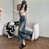 Retro Wolliger High-Waist Denimrock für Damen Im Frühling und Herbst Neues Slim- und Schlitzdesign Midirock