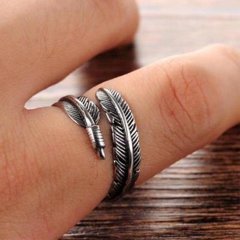 Jewelry Chic Trendy Open Rings Feather Ring Finger Thumb Band Adjustable