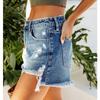 Women's Solid Color Jeans Stretch Slim Fit Distressed Denim Shorts