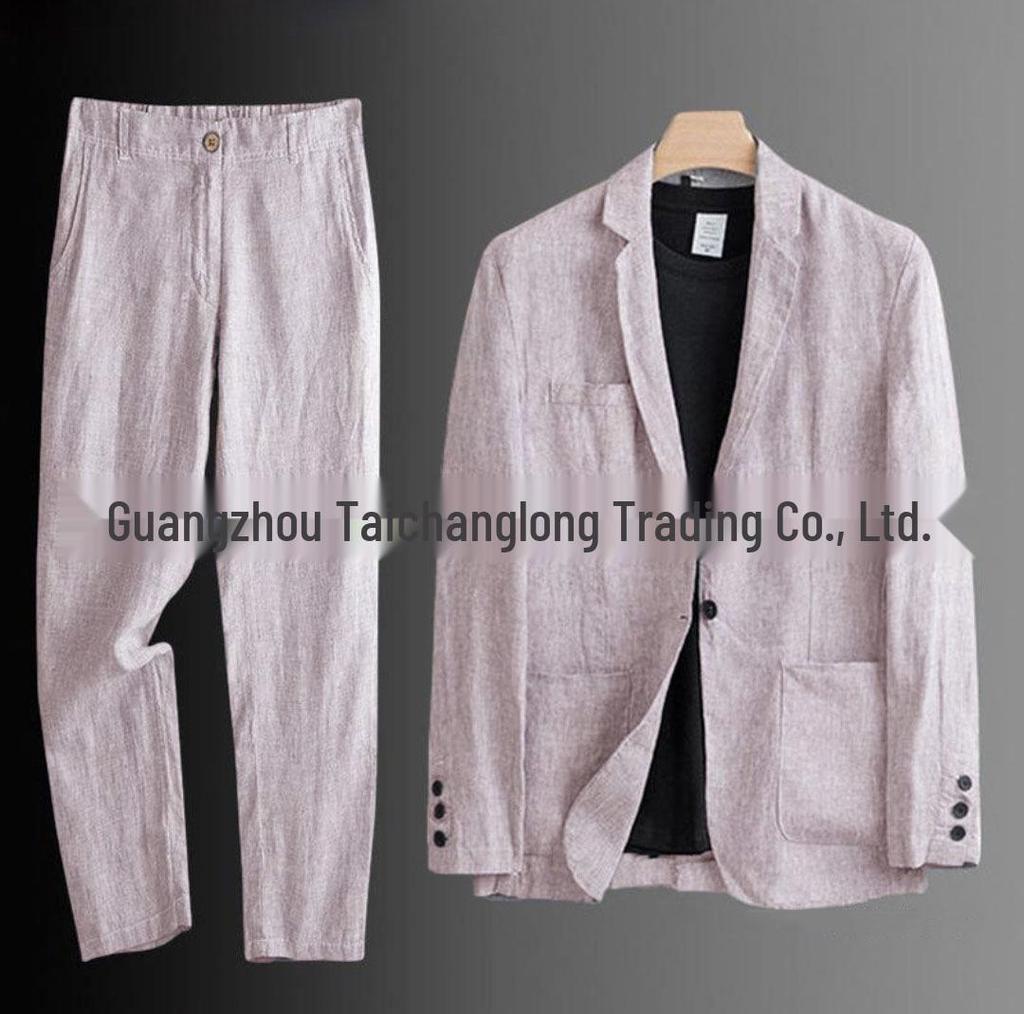 Herren Slim Fit Koreanischer Stil Leinen Sommer Anzug - Lässiges Zweiteiliges Set mit Lockerer Jacke und Sonnenschutz