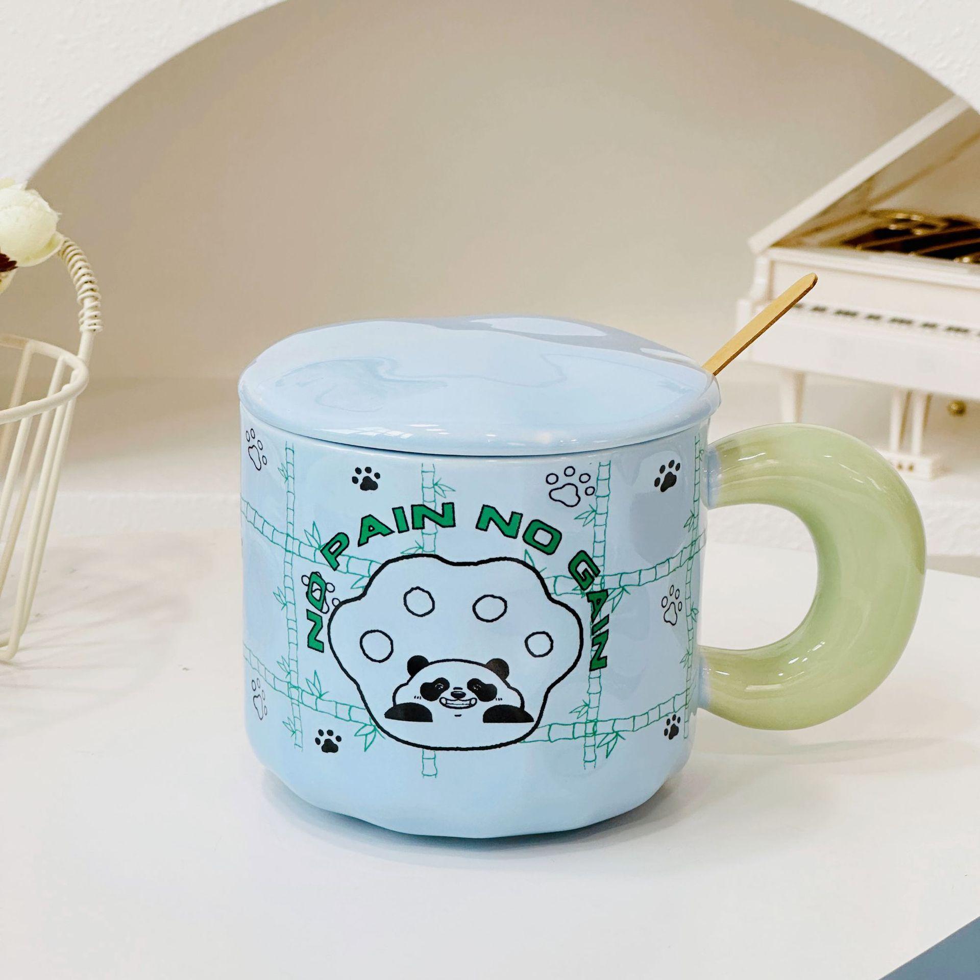 

Милая мультяшная керамическая кружка, высоко выглядящая бытовая чашка для питьевой воды, чашка для завтрака, чашка для молока, кофейная чашка с крышкой и ложкой 400ML