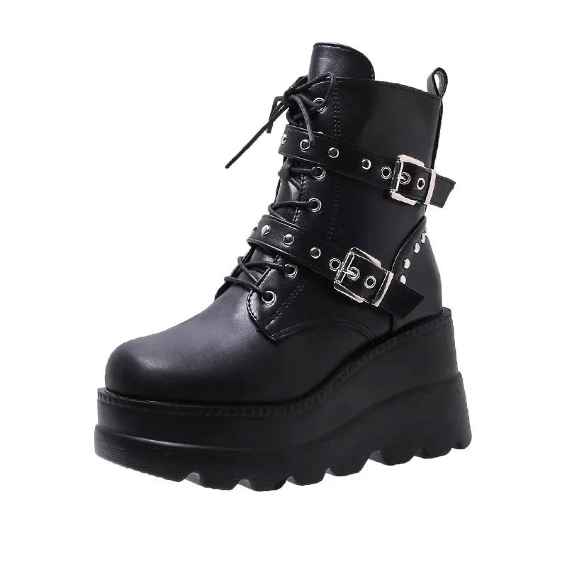 2024 Fashion Goth Platform Ankle Chelsea Boots Women Rock Emo Chunky Grunge Wedges Motorcyccle Shoes Big Sizes 43 Booty Woman