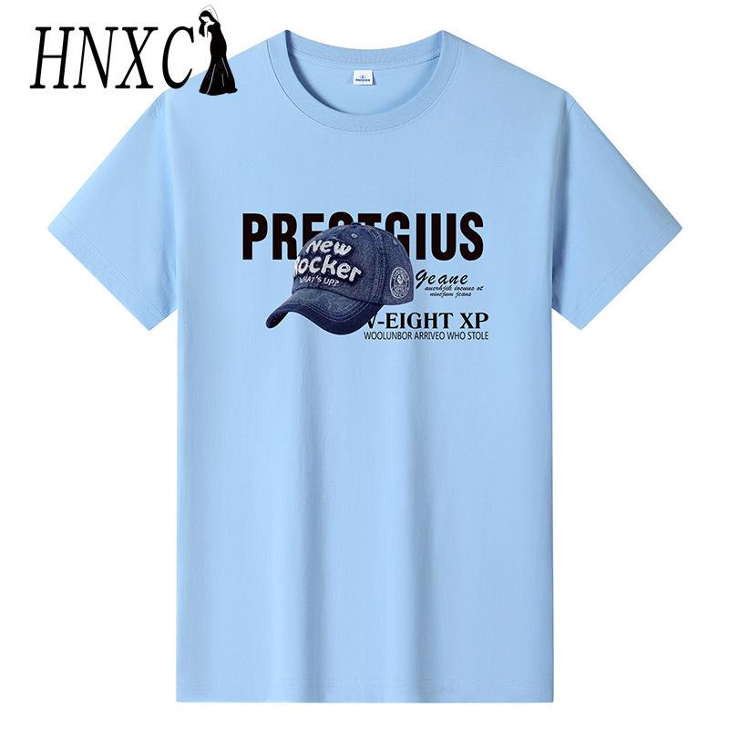 HNXC Kortermet t-skjorte i bomull for menn mote løs halvermet skjorte med trykt medfølende skjorte