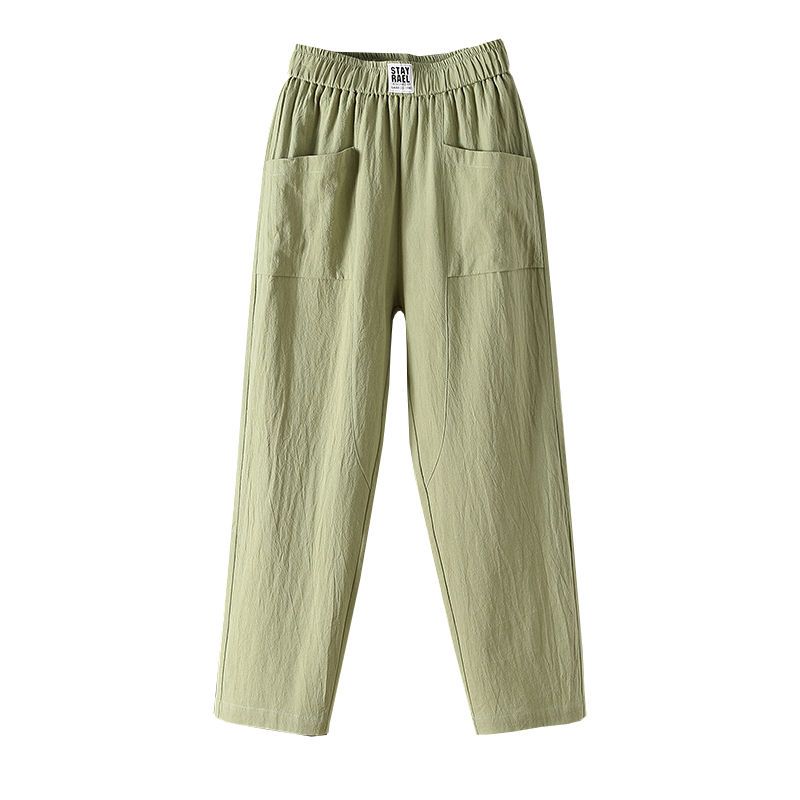 Summer Women Trousers Casual Cotton Linen Pants Loose Straight Trousers Nine Point Harem Pants