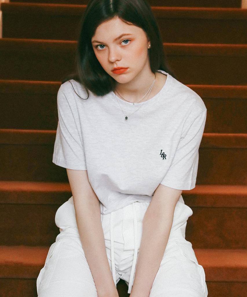 LOSSYROW L&R Patch Point Short-Sleeved T-Shirt White Melange