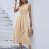 Women's Fashion Casual -Color Waist-Tied Long Sleeveless Dress