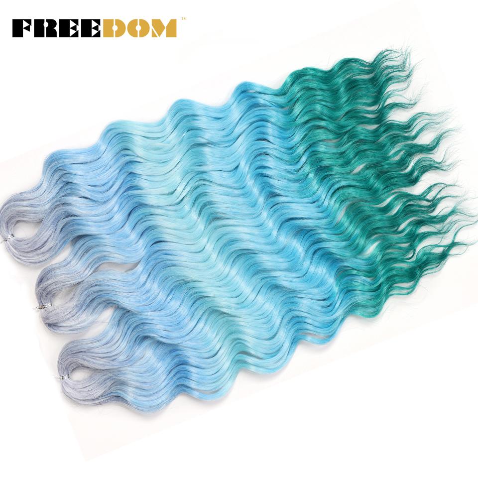 FREEDOM Synthetic Braiding Hair Extensions Natural Curly Wavy 24inch Water Wave Braid Hair Ombre Blonde Brown Twist Crochet Hair