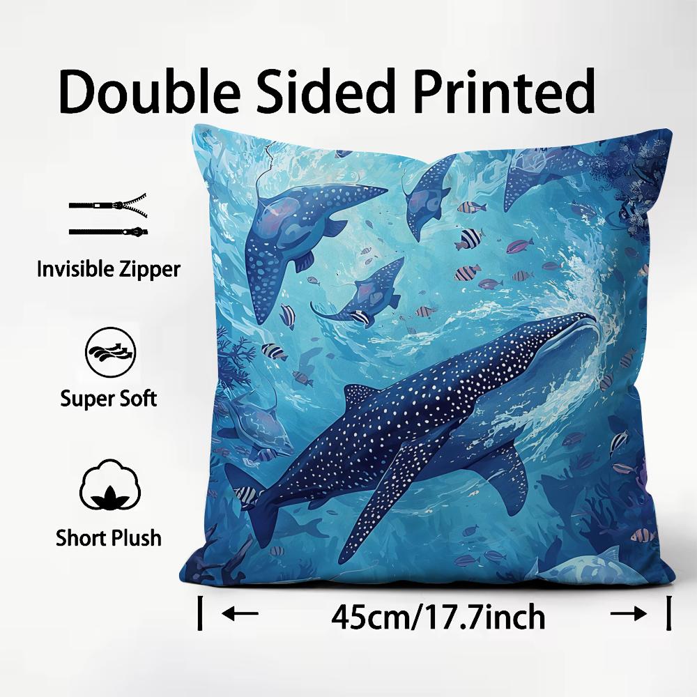 Whale Fashion Cushion Cover Plush Fabric Soft DoubleSided Printed Sofa Warm Winter Home Child Gift Pillow Case
