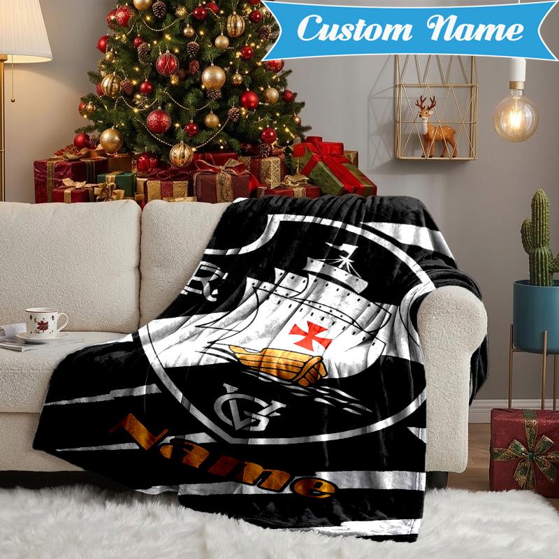 Custom Name Vasco Football Crest Emblem Blanket Lightweight Ideal Bedding Blanket Perfect for Travel, Camping, Living Rooms, Sofas, Christmas Gift