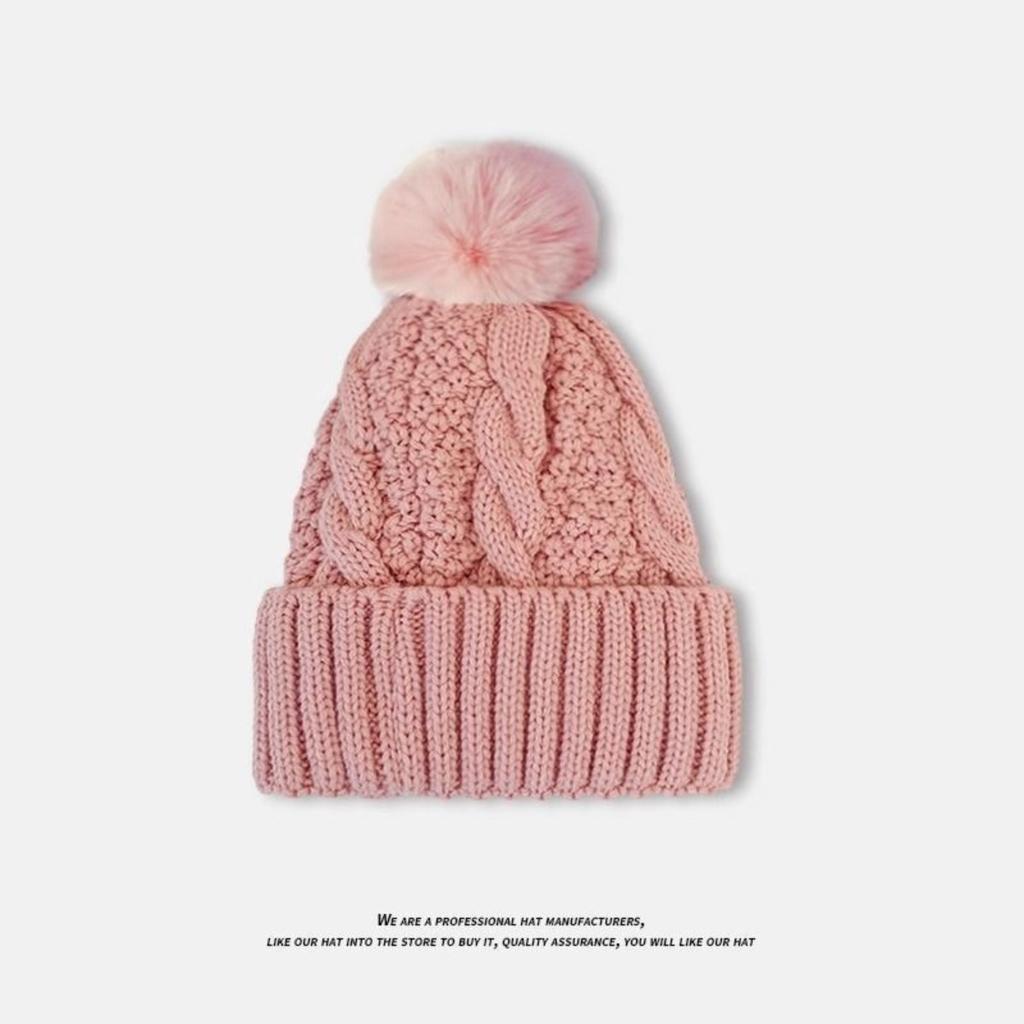 Warm Hat, Knitted Hat, Women's Hat, Large Wool Ball, Woolen Hat, Plush Hat, Thick Hat, Outdoor Hat