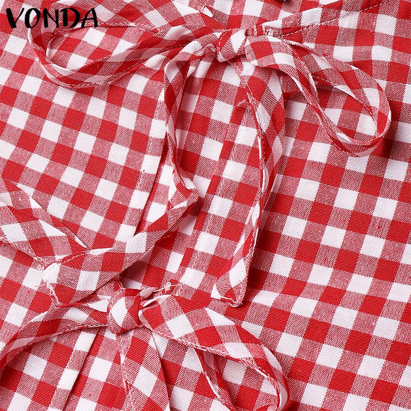 VONDA Damen Sets Kurzarm Schleifenknoten Karomuster Oberteile und Shorts mit elastischer Taille Outfits