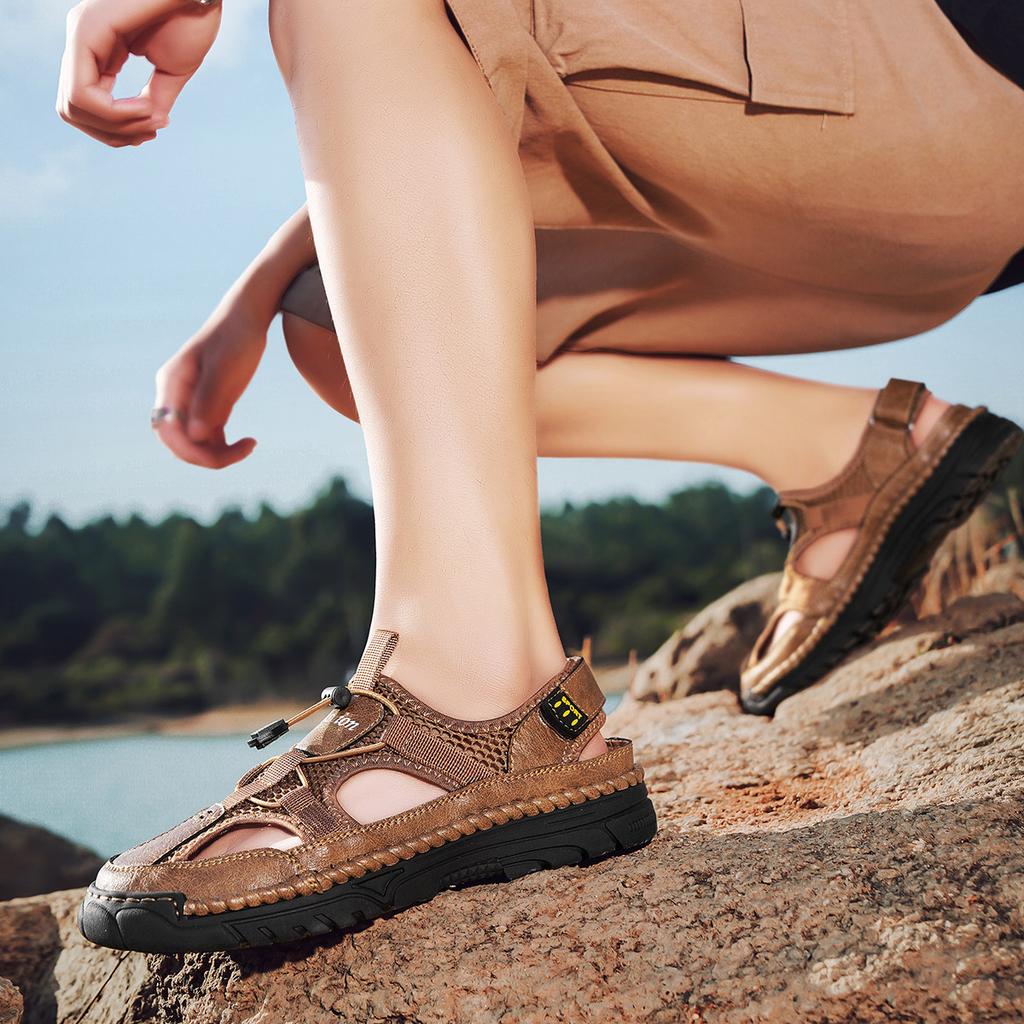 Sandale de vară pentru bărbați Sandale din plasă în aer liber Saboți moi Sandale lucrate manual Papuci ușori respirabili