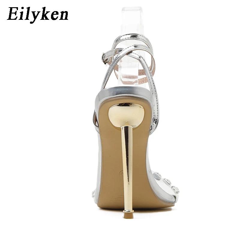 Eilyken Sexy Stiletto High Heels Women Sandals Fashion PVC Transparent Crystal Rhinestone Party Wedding Stripper Shoes