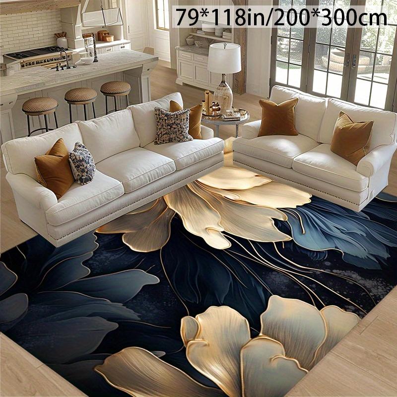 

Diamond Velvet Mat Anti Slip Point Plastic Backing Nordic 3D Floral Dark Blue Golden Large Area Mat Living Room Bedroom Office 50x80cm20x31in