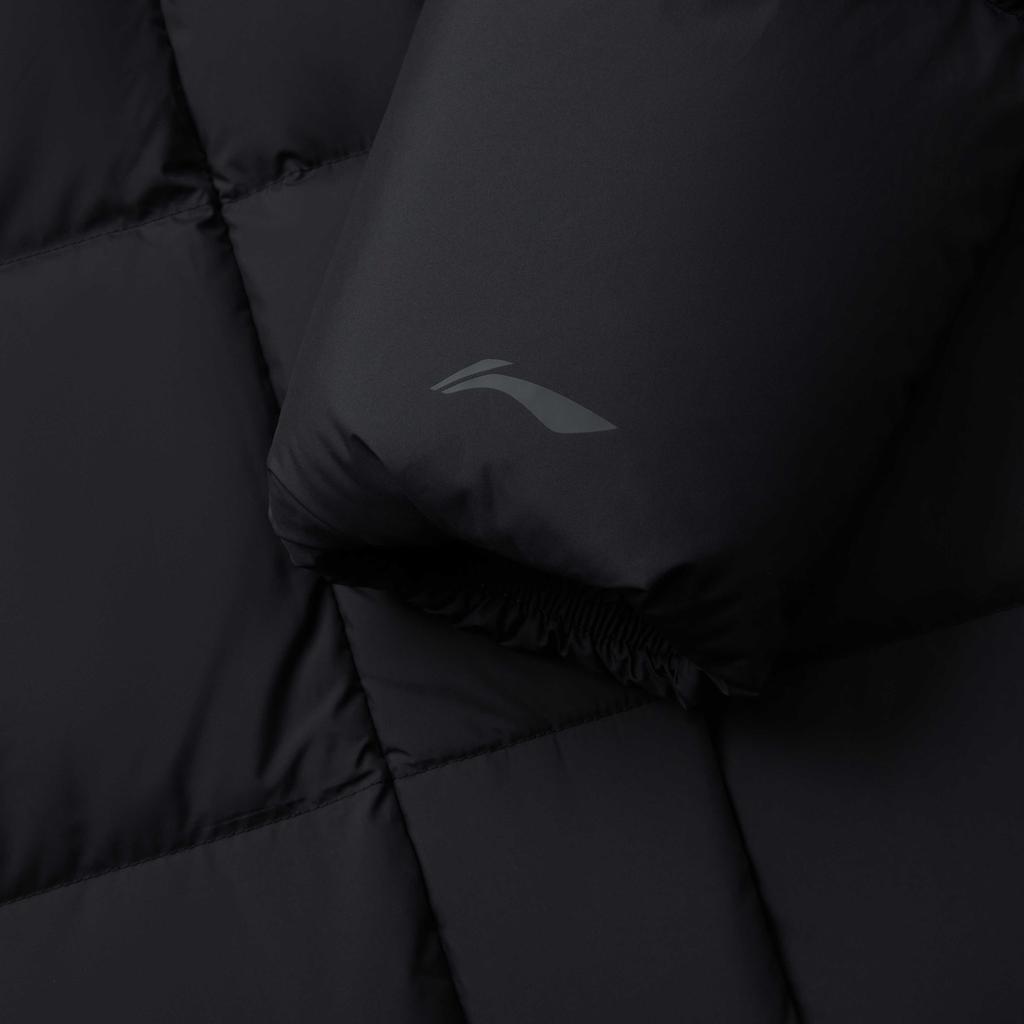 Li Ning Hot Pot Down Series Loose Hooded Solid Color Cold Resistant Outdoor Warm Versatile Long Down Jacket Women Outerwear Black AYMU232-4