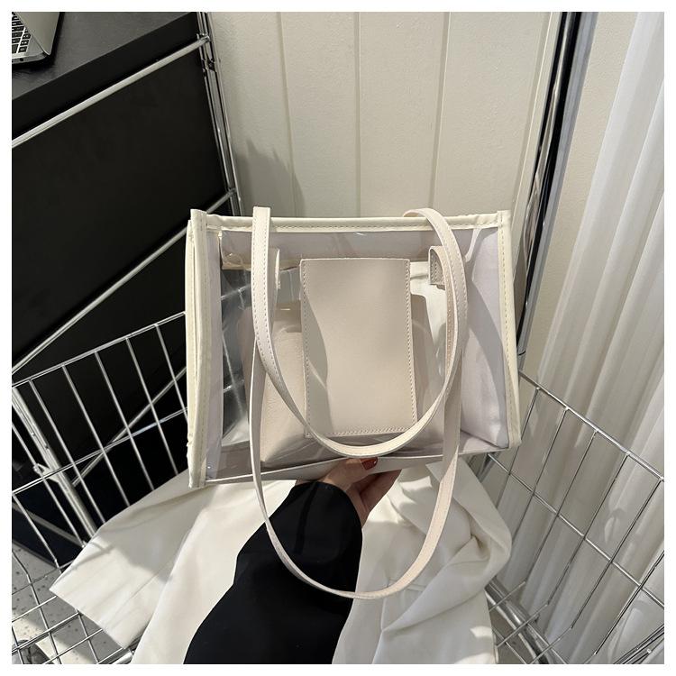 

Transparent Clear Purse and Handbag with Removable Women Shoulder Bags Zipper Closure Tote Bags for Women белый