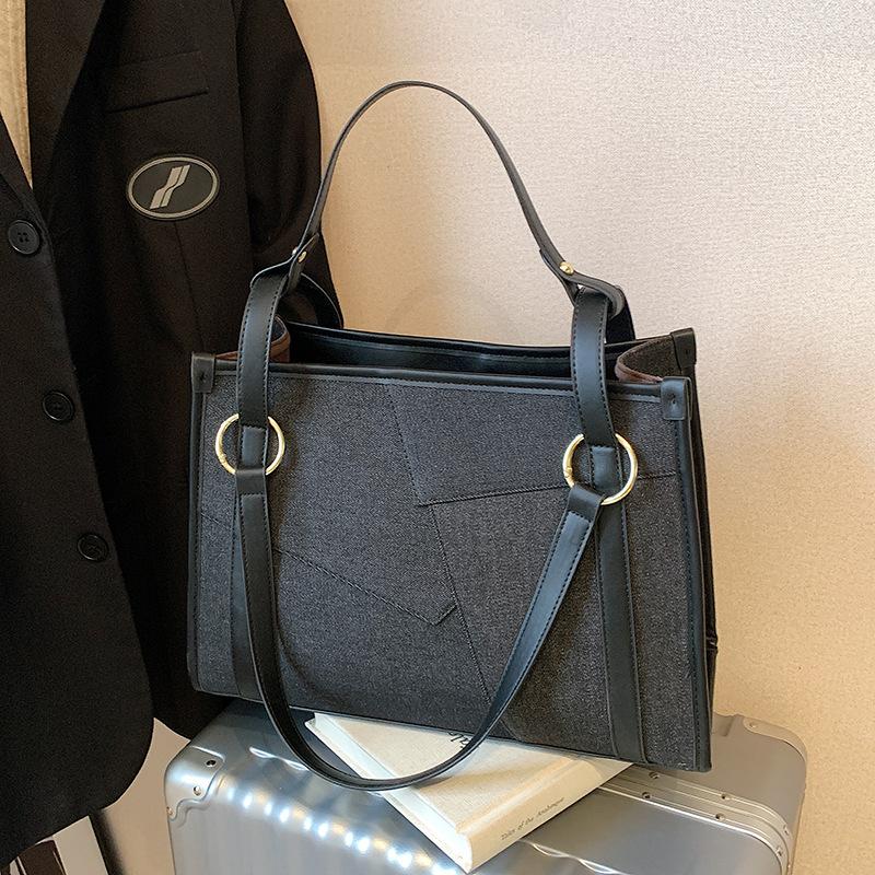 Large-capacity Bag Women's New Spring and Summer Contrasting Color Splicing Shoulder Bag Class Commuter Tote Bag