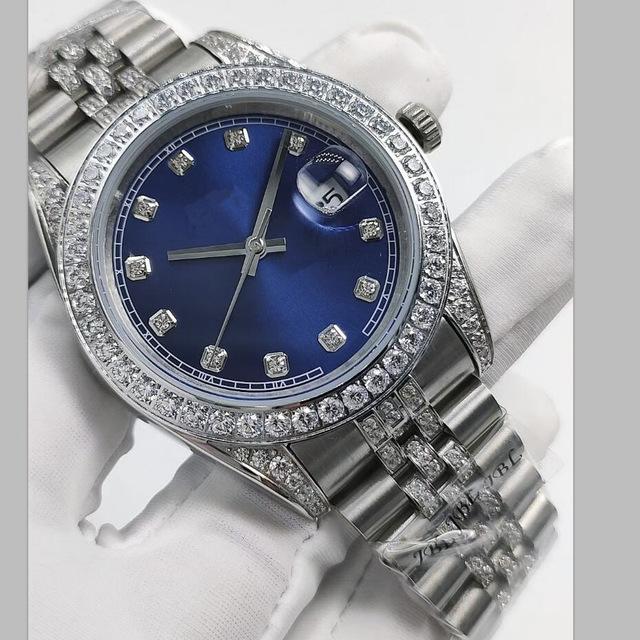 

Розкішний годинник 41 мм для чоловіків із автоматичним механічним сапфіровим склом і діамантовим ремінцем із нержавіючої сталі синій