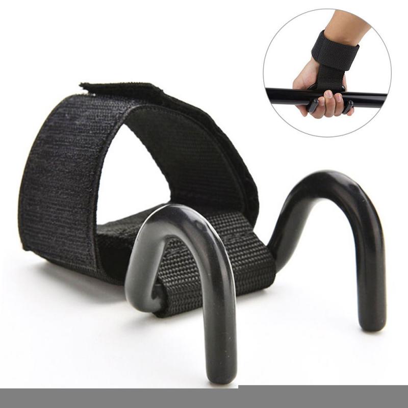 1PC Adjustable Size Strong Steel Hook Grips Straps Weight Lifting Strength Training Gym Fitness Black Wrist Support Lift Straps