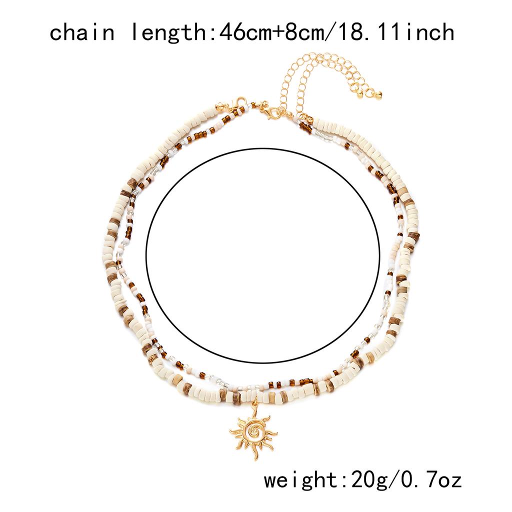 2pcs Boho Coconut Shell Wood Beads Necklaces Set for Women Men Vintage Sun Pendant Necklaces Summer Beach Party Jewelry Gifts