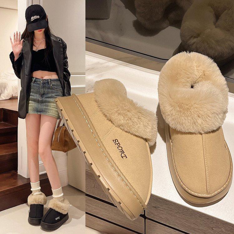 Large size 2025 autumn new bag heel cotton shoes winter home indoor velvet warm men's and women's thick-soled fluffy shoes