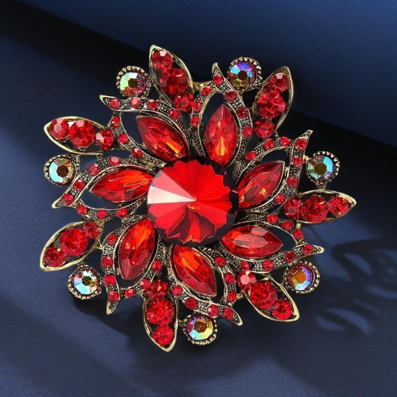 1Pcs Elegant Lapel Flower Pin Exaggerated Fashion Retro Vibrant Colorful Crystal Glass Brooch Pin Women'S Large Coat Accessories