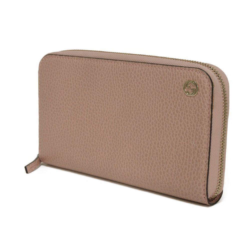 Used 9539 Double G Zip Around Wallet, 449347 CAO0G 5806 7940, Calfskin Zip Around Interlocking G, Soft Pink, Women's