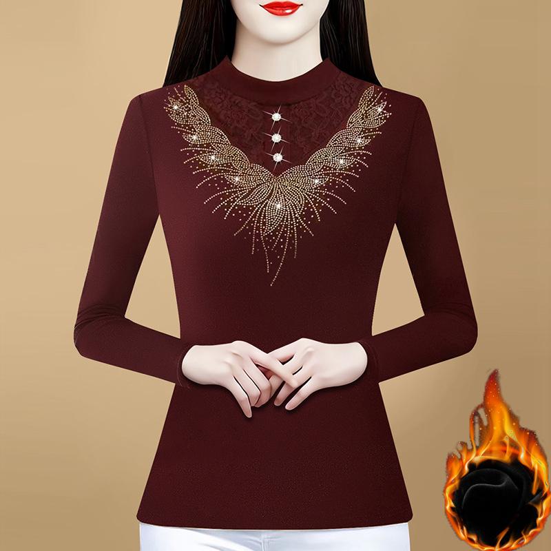 Oboustranné tričko ze sametu německého typu, základní tričko pro ženy na jaro, podzim a zimu, nový styl, plyšový zateplený top s polozvýšeným límcem