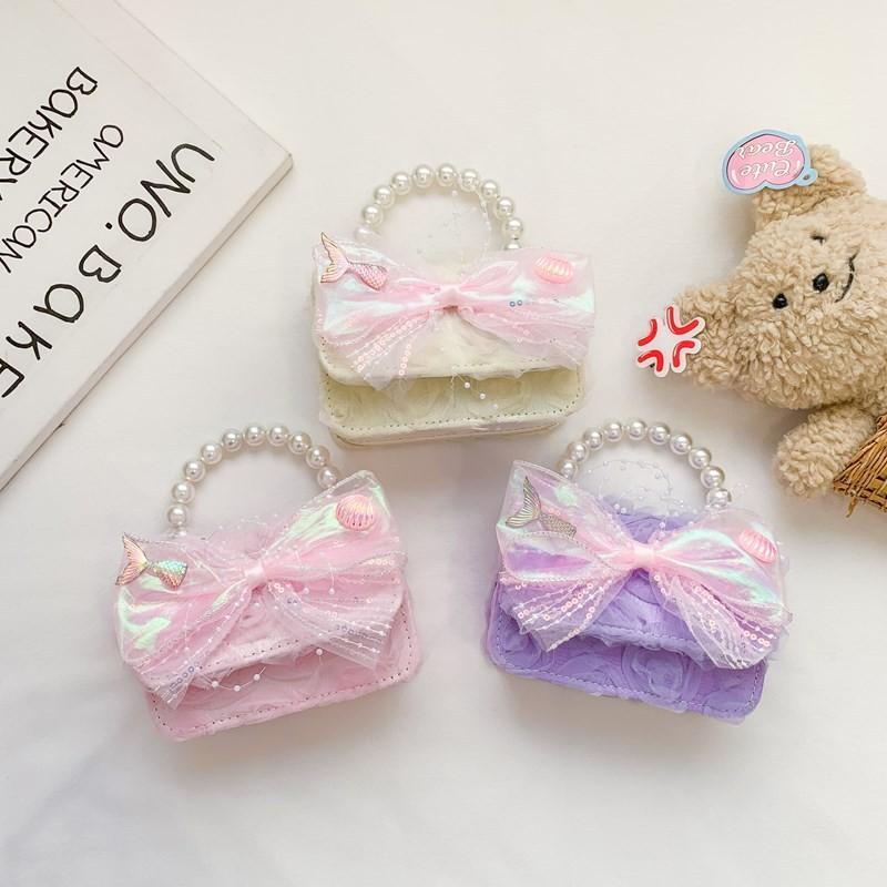 Childrens Fashionable Modern Single Shoulder Bag With Pearl Details And Bow Design