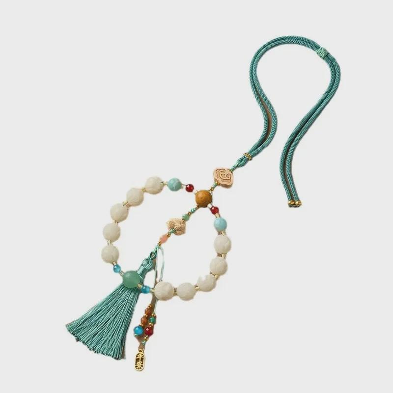 Exquisite White Bodhi Lotus Carved Tassel Pendant – Chinese Style Peace Charm