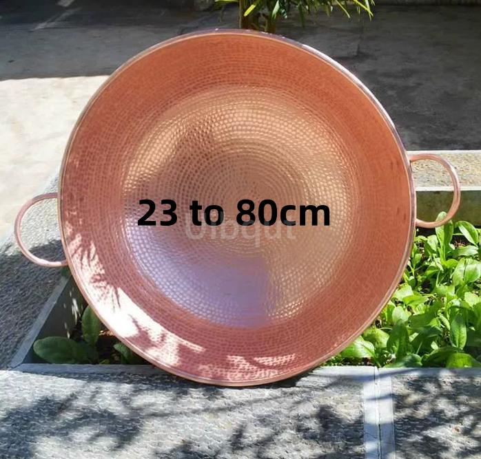 Hand Forged Pure Copper round Wok Pan with Dual Handles Thickened Stir Fry Hot Pot Cookware for Beef Stew Copper Pan cookware