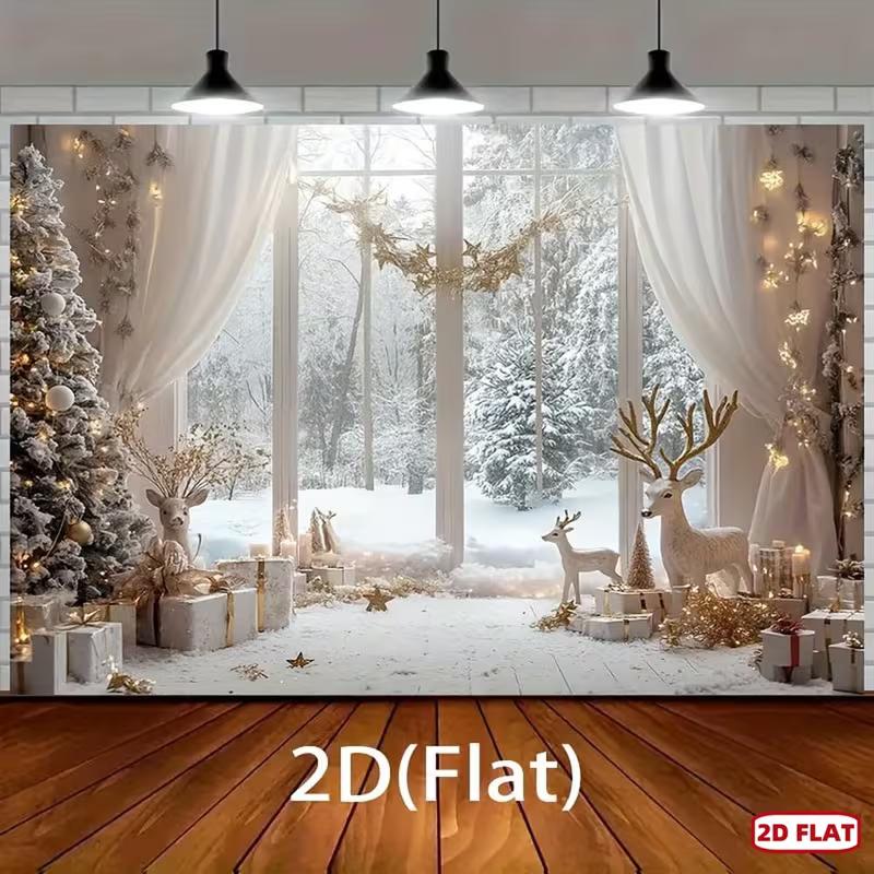 

2D Snowy Forest Christmas Backdrop for Winter Events & Celebrations 47.2x31.5inch/120*80cm