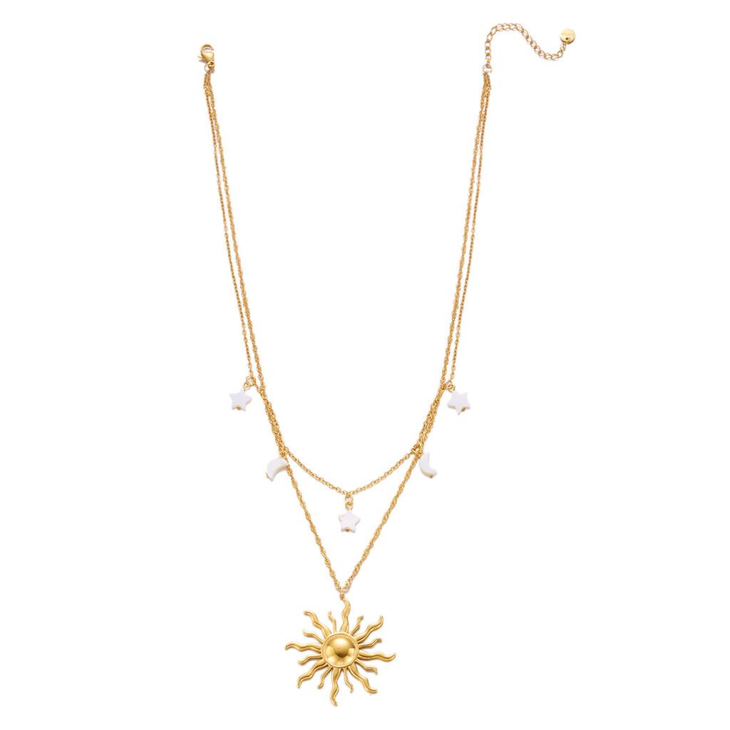Bohemian Beach Inspired Stainless Steel Pendant Necklace With Shell And Sun Design For Women