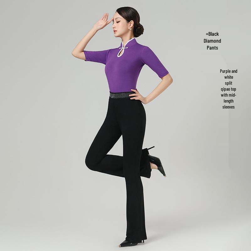 Women's Elegant Bell Sleeve Dancewear Set for Classical Dance, Etiquette, and Fashion Shows